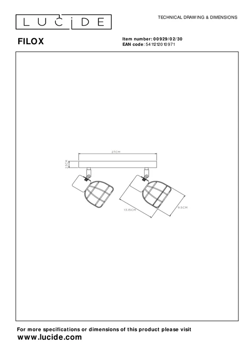 Lucide FILOX - Plafondspot - 2xE14 - Zwart - technisch
